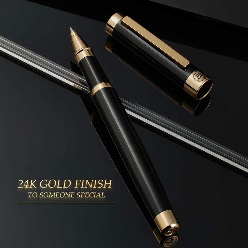 MCNTEIK Black Rollerball Pen With 24K Gold Finish, Luxury Grade Craftsmanship Pen, Schmidt 888F Ink Refill, Exquisite Men's And Women's Gift Pen Set, Professional, Writing, Executive,Office, Nice Pen - Image 3